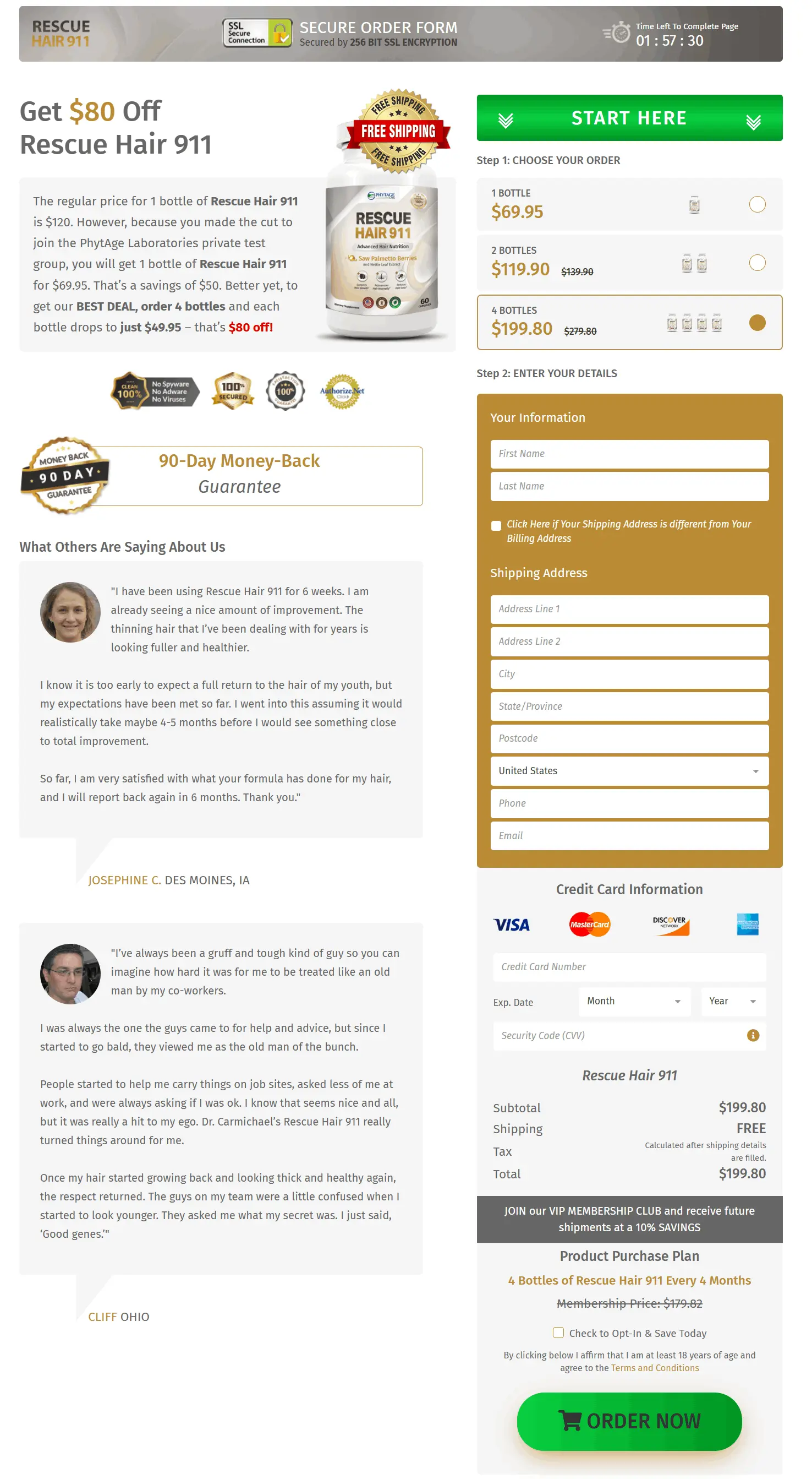 Rescue Hair 911 checkout page